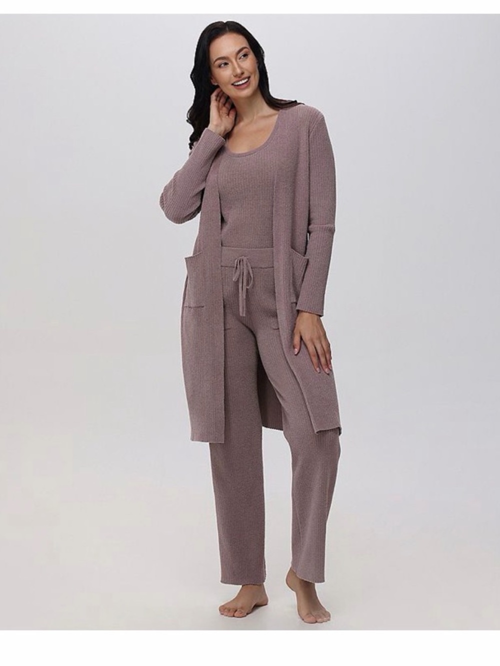 Ribbed Knit Lounge Set - Dusty Mauve